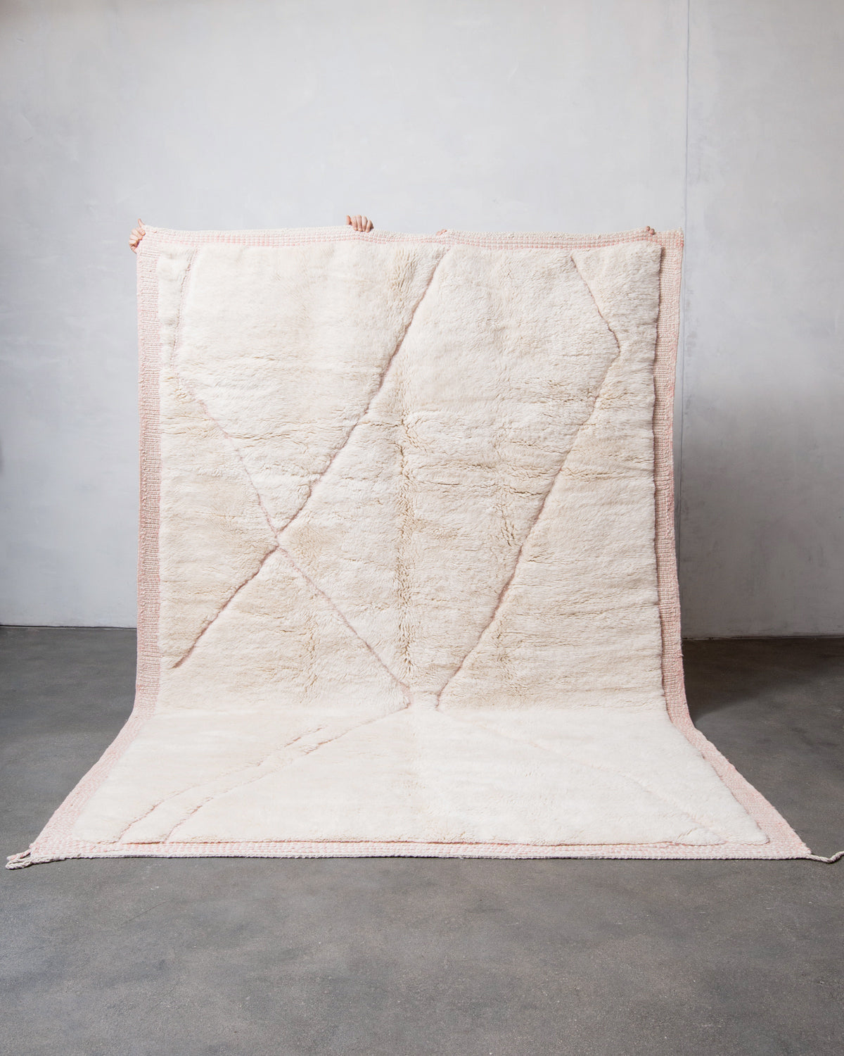Modern, designer, handcrafted 100% sheep’s wool Berber rug from Morocco. Beni M’rirt carpet with beautiful colours and patterns and fluffy wool texture.